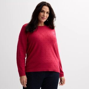 Women's Croft & Barrow Sweater Size XXL Red Rose Crewneck Bobble Pullover NWT